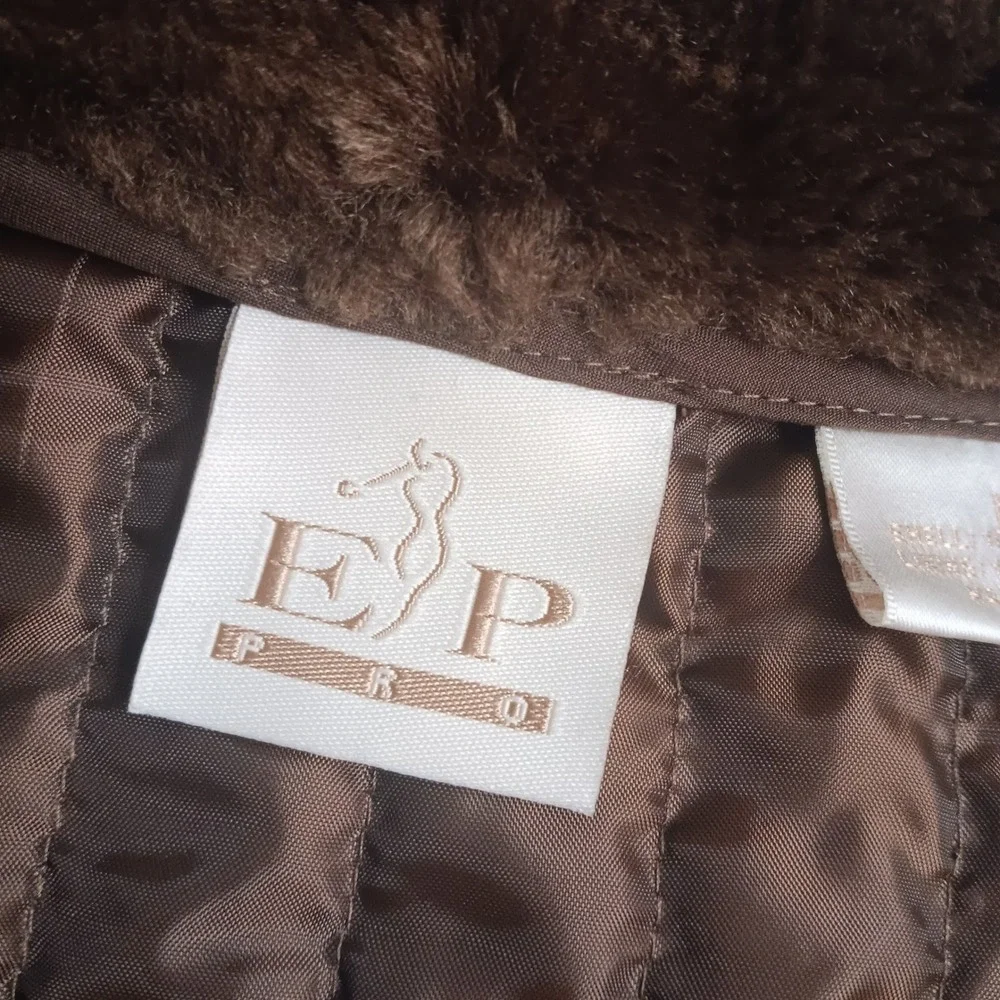 EP Pro Women's Brown Quilted Faux Fur Collar Vest Size M Lightweight Zip Pockets